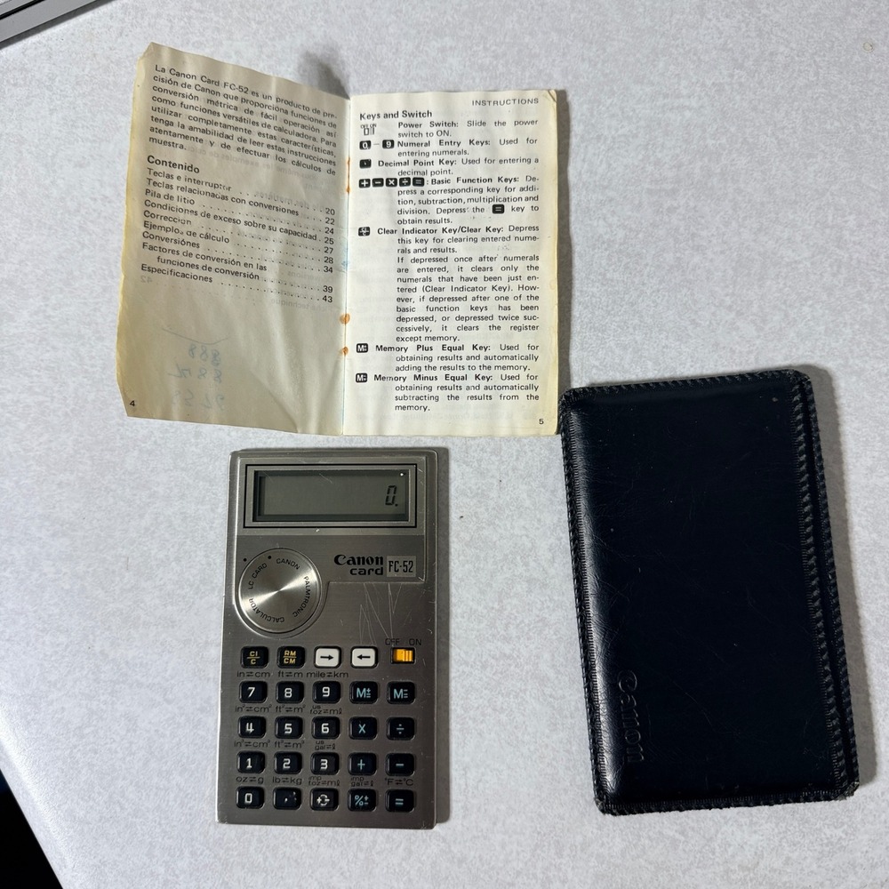 Vintage Canon Card FC-52 Palmtronic Calculator with Case and Manual Japan Made - Picture 3 of 4